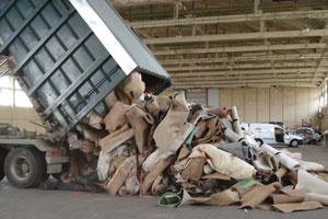 Post-consumer carpet from household waste and recycling centres being delivered for recycling